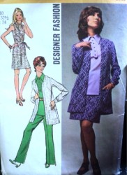 8870 SIMPLICITY  1970 DESIGNER OVERBLOUSE, MINI SKIRT, PANTS,  JACKET PATTERN 10,  14 OR 18 CHOICE